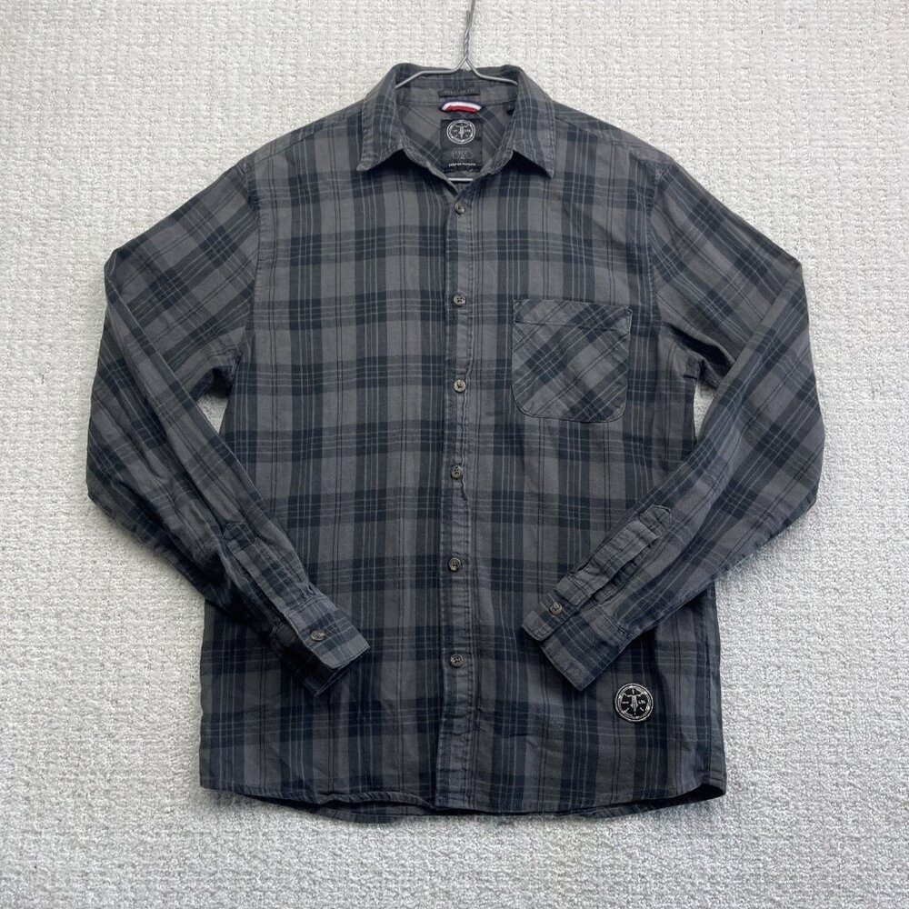 Le Temps des Cerises Plaid Button Up Shirt Men’s Sz S Gray Black Long Sleeve